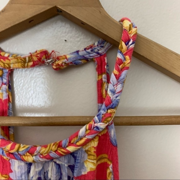 31. [American Eagle] Pink Floral Print High Neck Halter Swing Dress - Picture 7 of 11